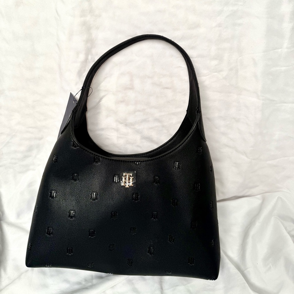 Tommy Hilfiger Black Shoulder Bag with Silver Logo
